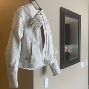 White leather motorcycle jacket/gloves